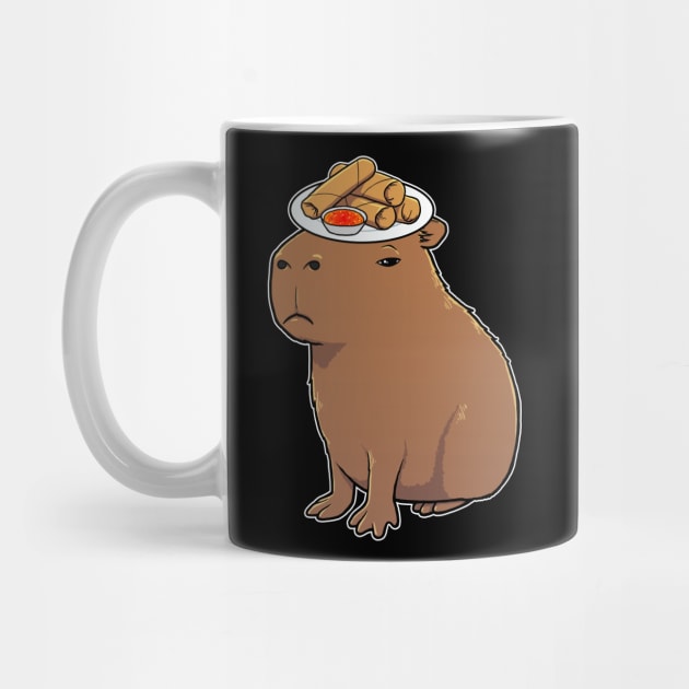 Capybara with Spring Rolls on its head by capydays